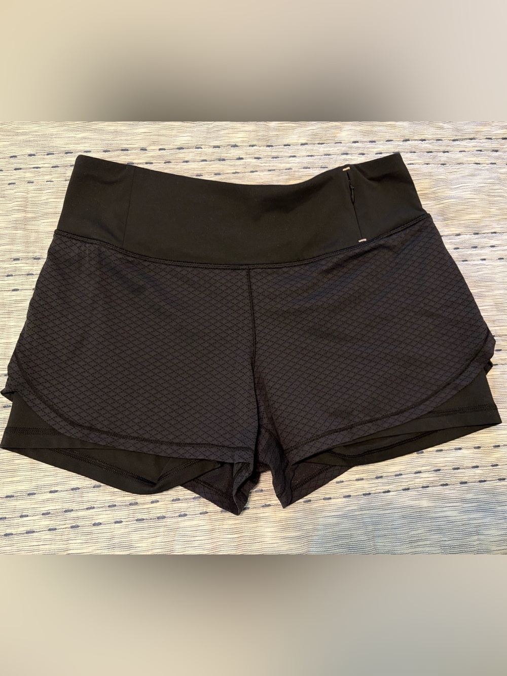 Callia Black Layered Athletic Shorts with Zipper Pocket